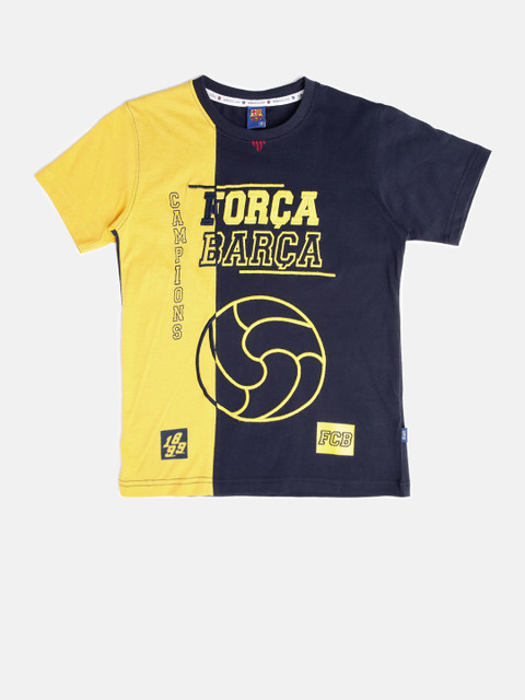

Barcelona Boys Yellow & Navy Blue Printed T-shirt