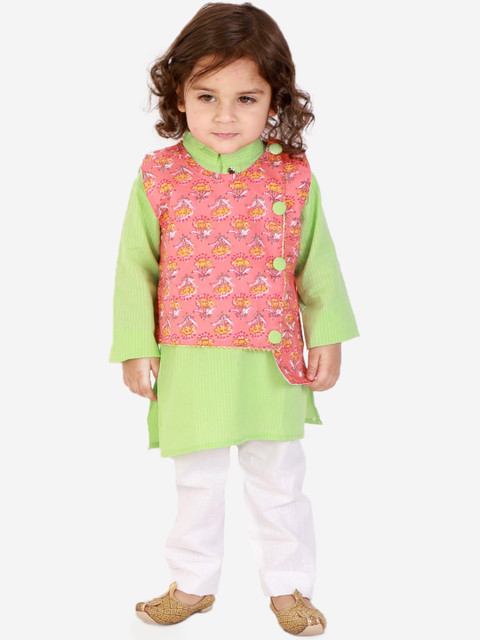 

KID1 Boys Peach-Coloured Layered Pure Cotton Kurta with Pyjamas