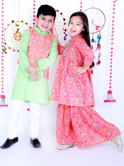 

KID1 Boys Peach-Coloured Pure Cotton Kurta with Pyjamas & Jacket