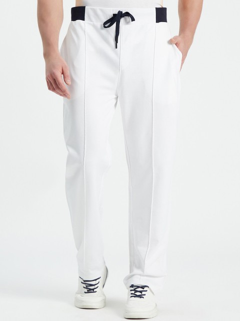 

EDRIO Men White Solid Cotton Track Pants
