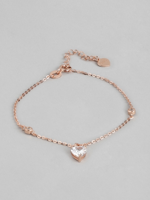 

Zavya Women Heart 925 Sterling Silver Cubic Zirconia Rose Gold-Plated Link Bracelet