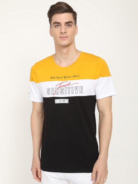 

V2 Value & Variety Men Mustard Yellow Typography Printed Applique T-shirt