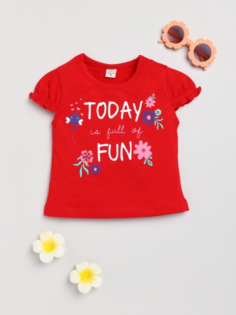 

Olio Kids Girls Red Typography Printed T-shirt