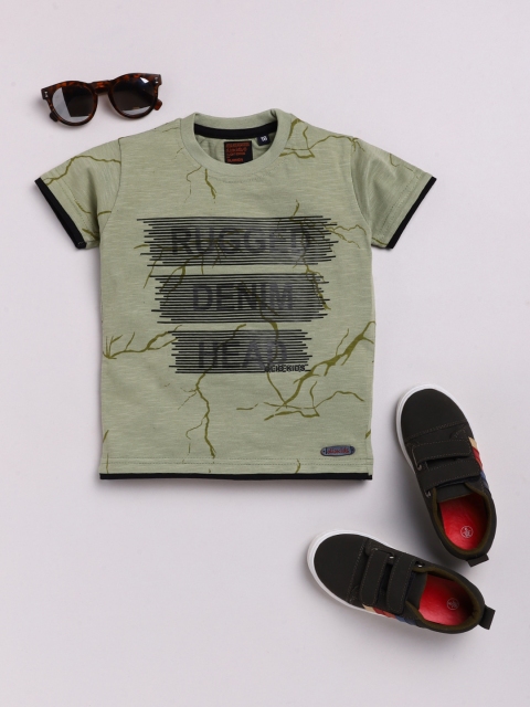 

Olio Kids Boys Green Printed V-Neck T-shirt