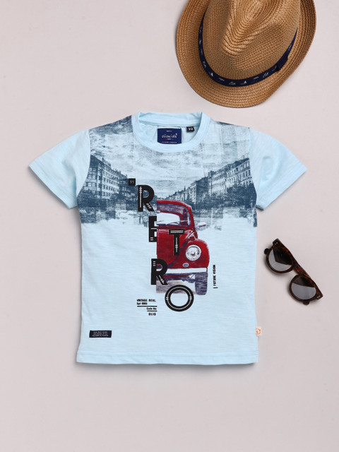 

Olio Kids Boys Blue Printed Applique T-shirt