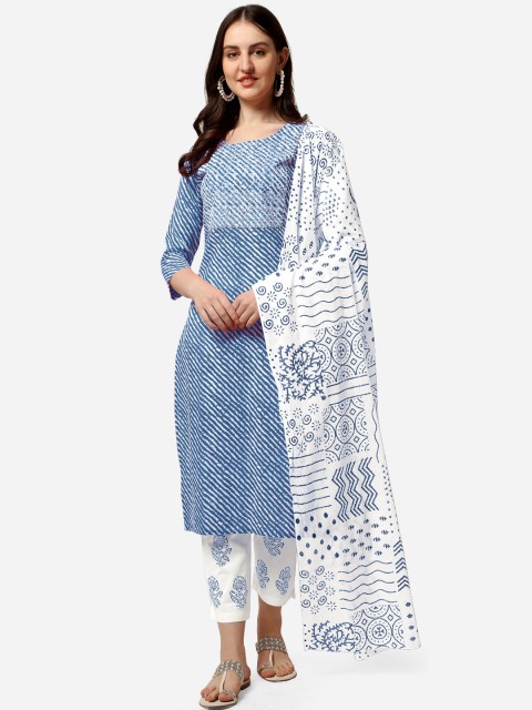 

MIRCHI FASHION Women Blue Printed Gotta Patti Kurti with Trousers & With Dupatta