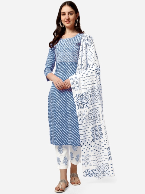 

MIRCHI FASHION Women Blue Printed Gotta Patti Kurti with Trousers & With Dupatta