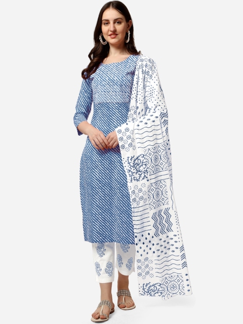 

MIRCHI FASHION Women Blue Printed Gotta Patti Kurti with Trousers & With Dupatta