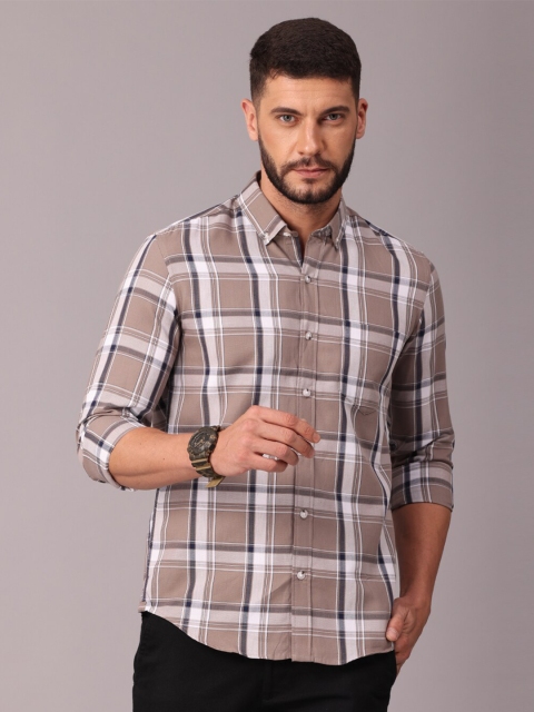 

FOGA Men White Classic Slim Fit Tartan Checks Checked Casual Shirt