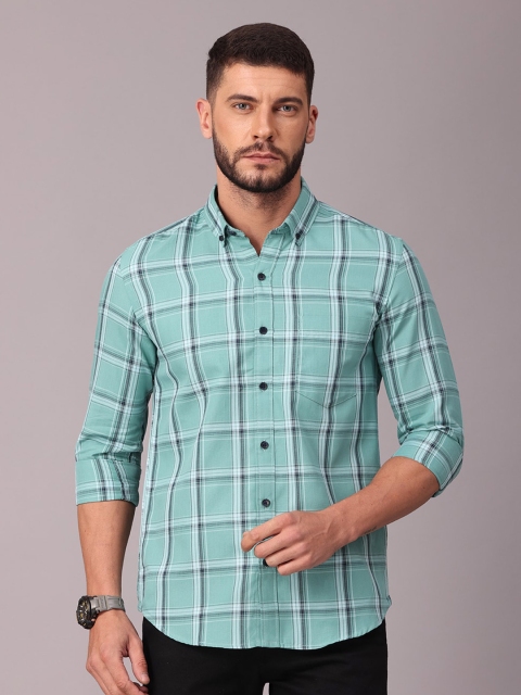 

FOGA Men Cream-Coloured Classic Slim Fit Windowpane Checks Checked Casual Shirt