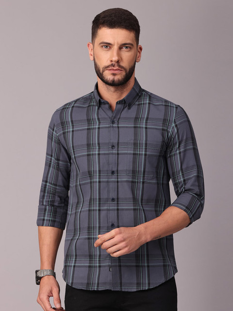

FOGA Men Grey Classic Slim Fit Checked Casual Shirt