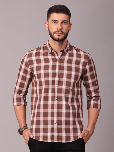 

FOGA Men Brown Classic Slim Fit Checked Casual Shirt
