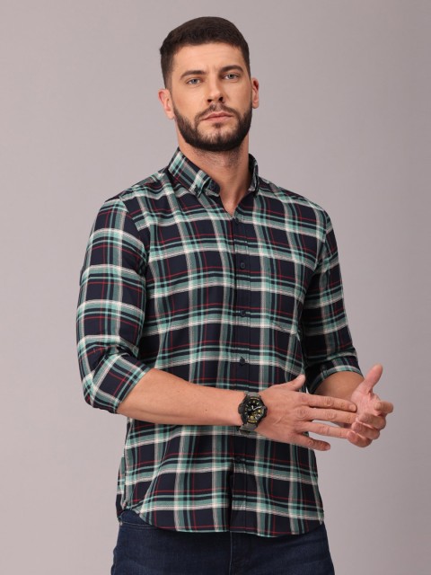

FOGA Men Green Classic Slim Fit Tartan Checks Checked Casual Shirt