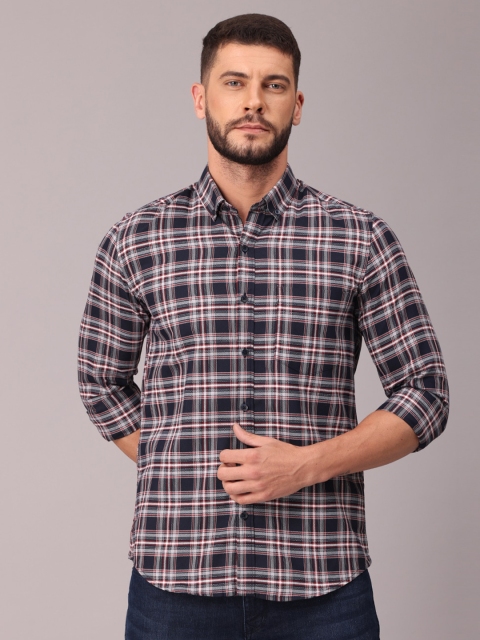 

FOGA Men Blue Classic Slim Fit Checked Casual Shirt