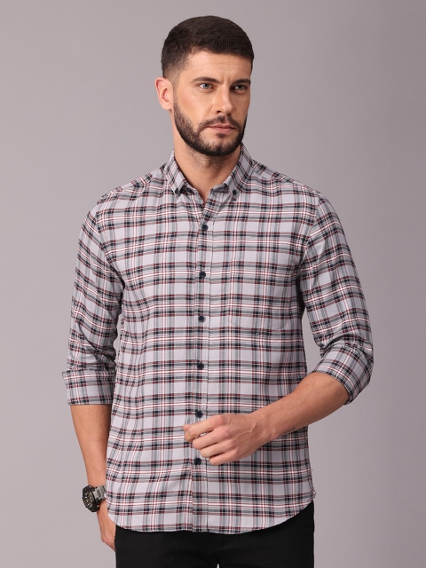 

FOGA Men Grey Classic Slim Fit Checked Casual Shirt