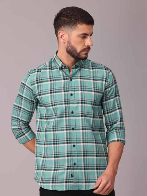 

FOGA Men Green Classic Slim Fit Tartan Checks Checked Casual Shirt