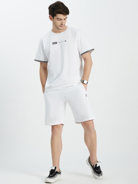 

EDRIO Men White Solid Pure Cotton T-Shirts & Shorts Co-ords Set
