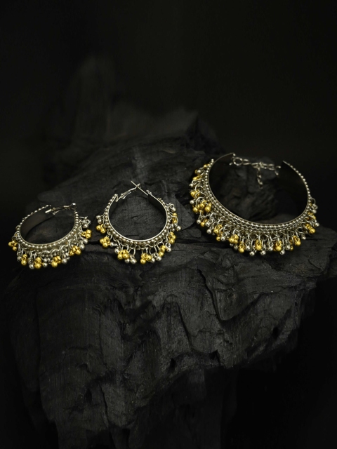 

justpeachy Women Gold Silver-Plated Oxidized Artificial Stone Studded Jewellery Set