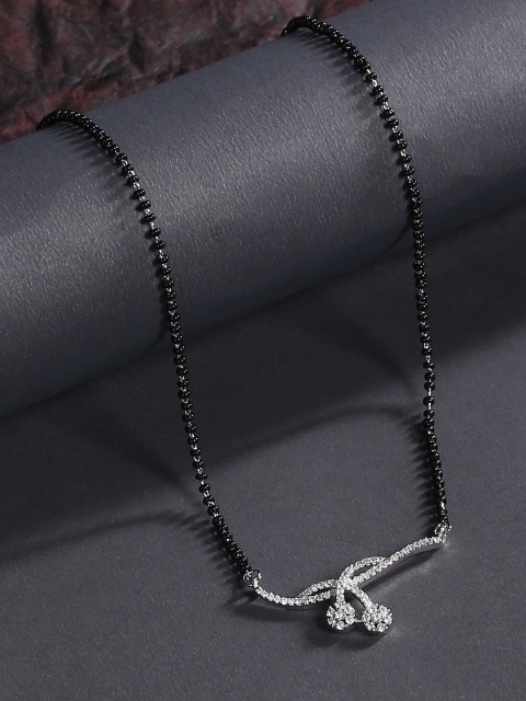 

justpeachy Silver Plated Silver Stone Studded Mangalsutra