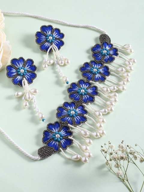 

justpeachy Women Blue & White Handcrafted Jewellery Set