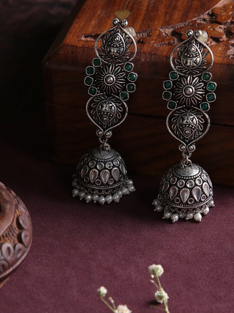 

justpeachy Silver-Toned Contemporary Jhumkas Earrings