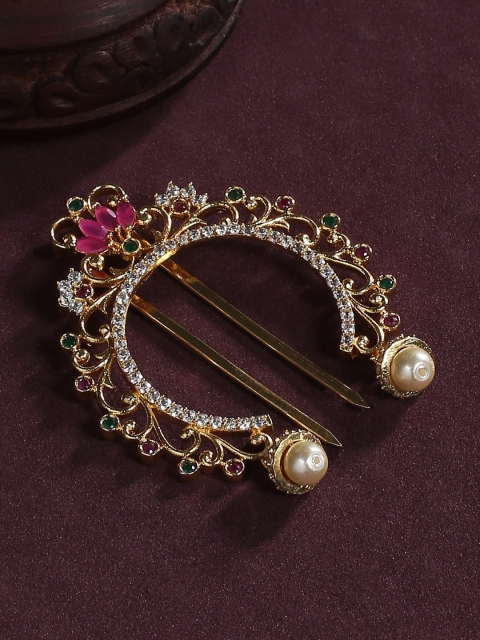 

justpeachy Women Gold-Plated Artificial Stone Studded Bun Pin Head Jewellery