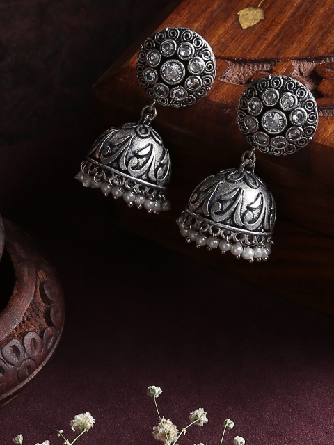 

justpeachy Silver-Toned Contemporary Jhumkas Earrings