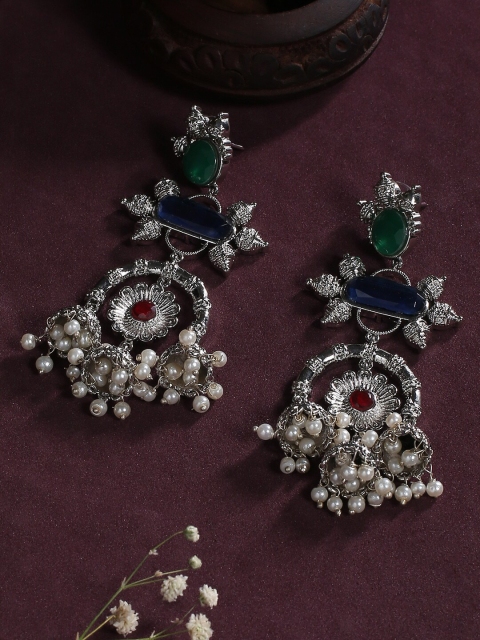 

justpeachy Silver-Toned Contemporary Jhumkas Earrings