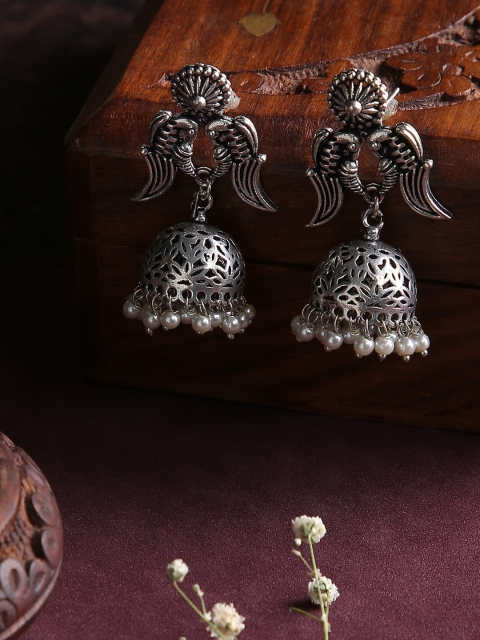 

justpeachy Silver-Toned Contemporary Jhumkas Earrings