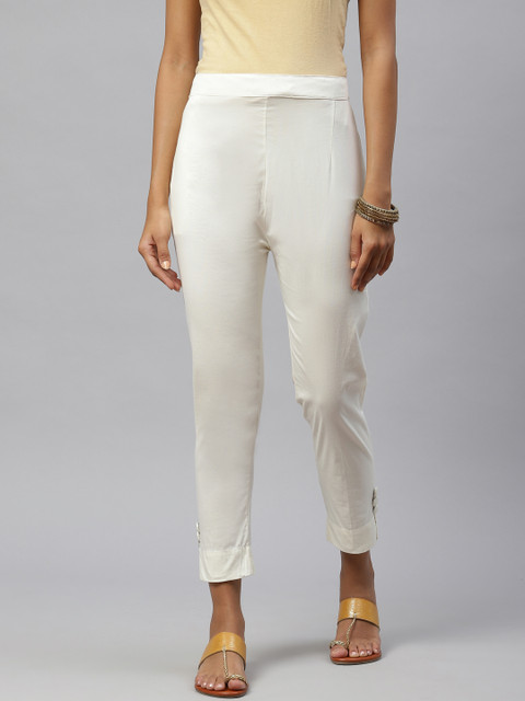 

Rang Gali Women Off White Smart Slim Fit High-Rise Easy Wash Trousers