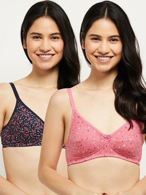 

max Pink & Navy Blue Geometric Bra Lightly Padded