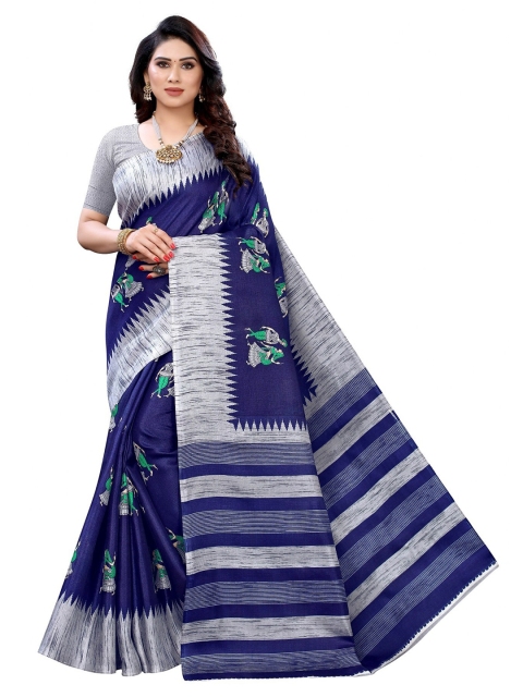 

Iris Navy Blue & Grey Ethnic Motifs Art Silk Saree