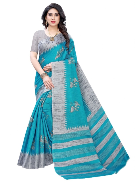 

Iris Blue & Grey Ethnic Motifs Banarasi Saree