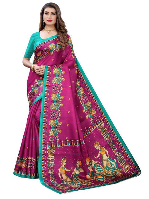 

Iris Purple & Blue Printed Cotton Silk Banarasi Saree