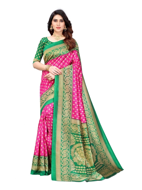 

Iris Pink & Green Ethnic Motifs Banarasi Saree