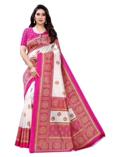 

Iris Pink & White Ethnic Motifs Art Silk Banarasi Saree