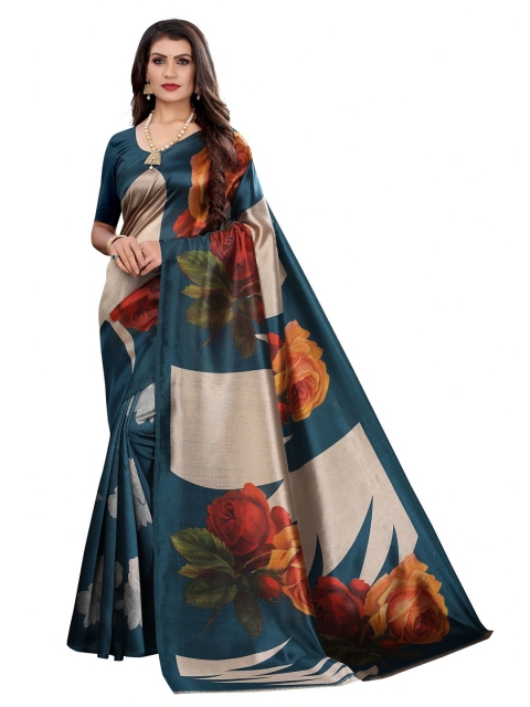 

Iris Teal & Green Floral Art Silk Banarasi Saree