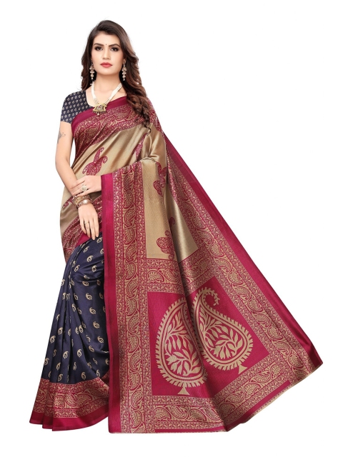 

Iris Navy Blue & Pink Ethnic Motifs Art Silk Banarasi Saree