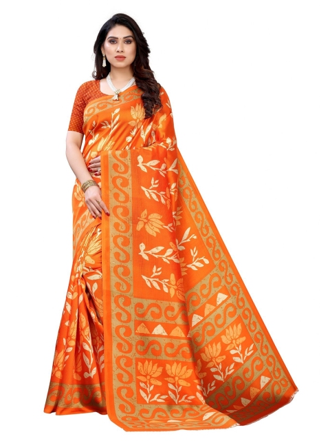 

Iris Orange & White Floral Cotton Silk Banarasi Saree