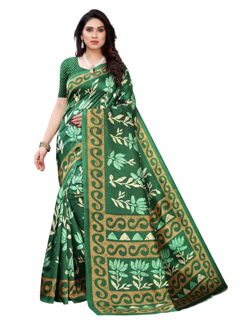 

Iris Green & Brown Floral Art Silk Banarasi Saree
