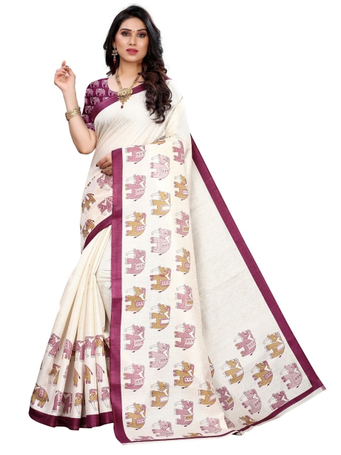 

Iris Purple & White Ethnic Motifs Art Silk Banarasi Saree