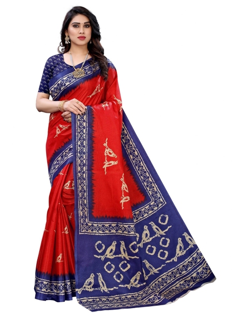 

Iris Red & Blue Ethnic Motifs Cotton Silk Banarasi Saree