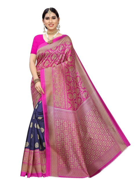 

Iris Navy Blue & Navy Blue Ethnic Motifs Art Silk Banarasi Saree
