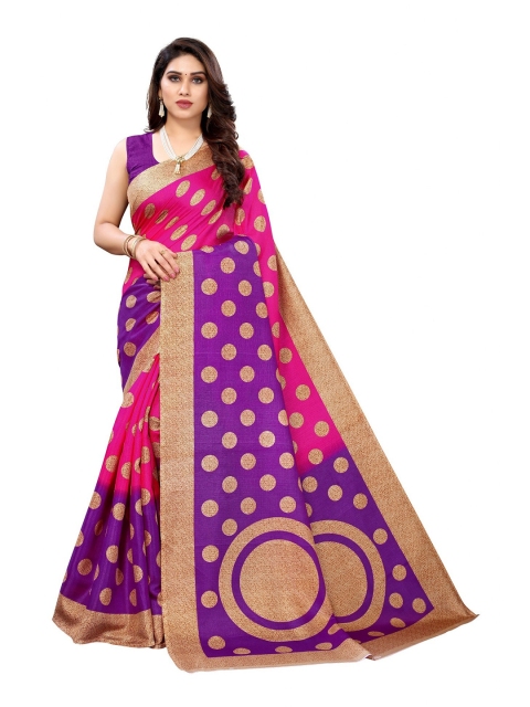 

Iris Pink & Purple Ethnic Motifs Art Silk Banarasi Saree