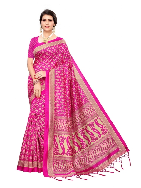 

Iris Pink & Gold-Toned Ethnic Motifs Cotton Silk Banarasi Saree