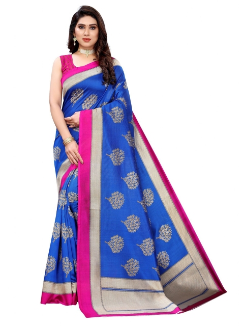 

Iris Blue & Pink Floral Art Silk Banarasi Saree