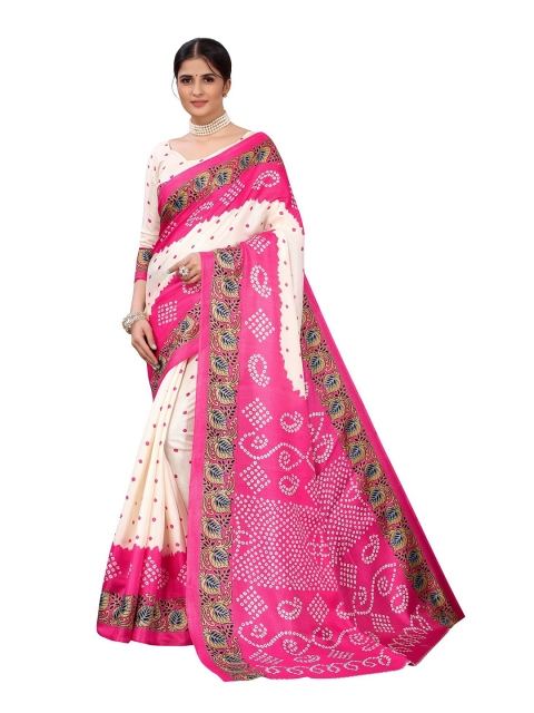 

Iris Pink & Off-White Ethnic Motif Print Art Silk Banarasi Saree