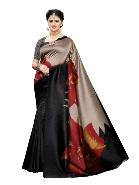 

Iris Black & Red Floral Printed Cotton Silk Banarasi Saree