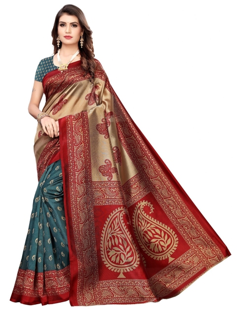 

Iris Green & Red Paisley Art Silk Banarasi Saree