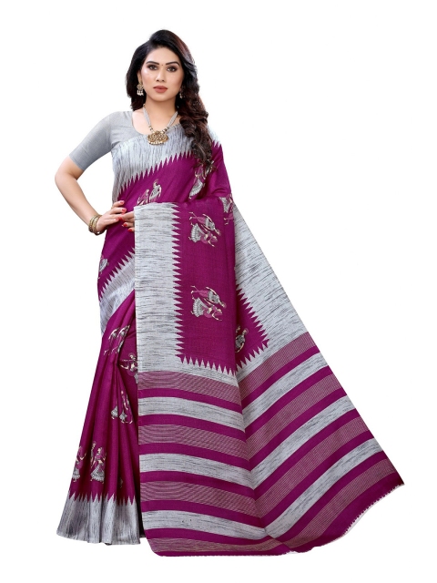 

Iris Purple & Grey Ethnic Motifs Art Silk Banarasi Saree